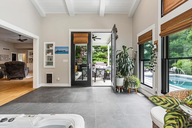 4203 Curtis Meadow Dr, Champaign, IL 61822 - tiled entrance foyer with ceiling fan and beam ceiling