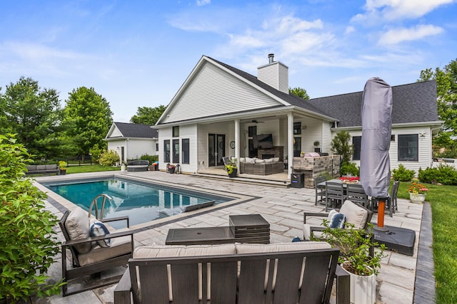 4203 Curtis Meadow Dr, Champaign, IL 61822 - outdoor pool featuring an outdoor hangout area, a patio area, and ceiling fan