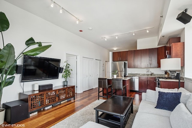 230 W Division St Unit 1208, Chicago, IL 60610 - living area featuring rail lighting and dark wood-style floors
