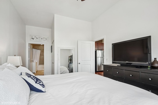 230 W Division St Unit 1208, Chicago, IL 60610 - bedroom with freestanding refrigerator and ensuite bath