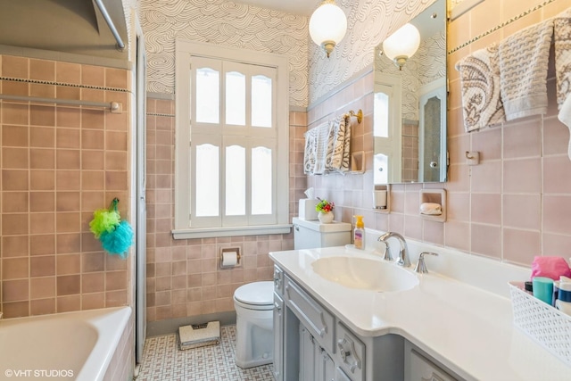 239 Imperial St, Park Ridge, IL 60068 - full bathroom with tile walls, plenty of natural light, vanity, toilet, and tile patterned floors
