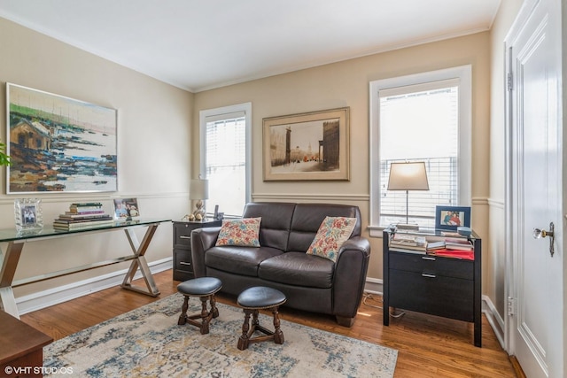 239 Imperial St, Park Ridge, IL 60068 - living room with wood finished floors, ornamental molding, and baseboards