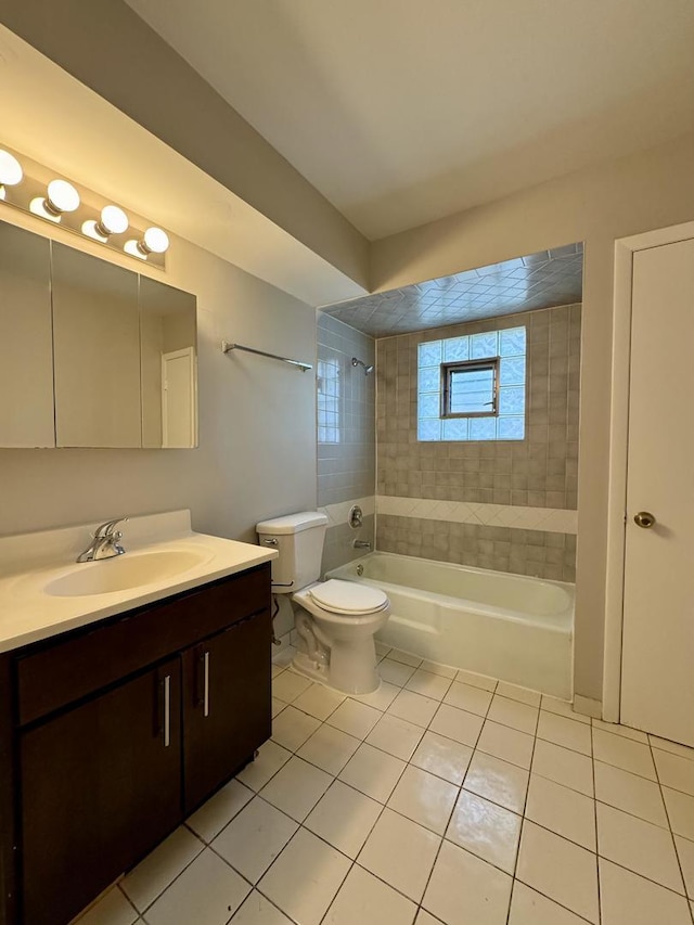 4230 Barry Ln, Oak Forest, IL 60452 - bathroom featuring tile patterned floors, vanity, toilet, and shower / bathtub combination