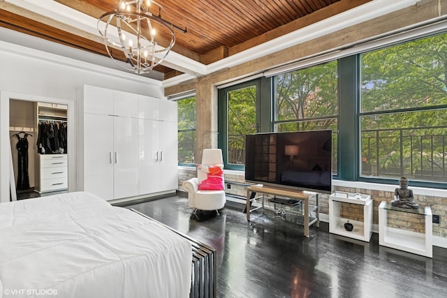 411 W Ontario St Unit 201-302, Chicago, IL 60654 - bedroom with multiple windows, a chandelier, wood ceiling, and wood finished floors