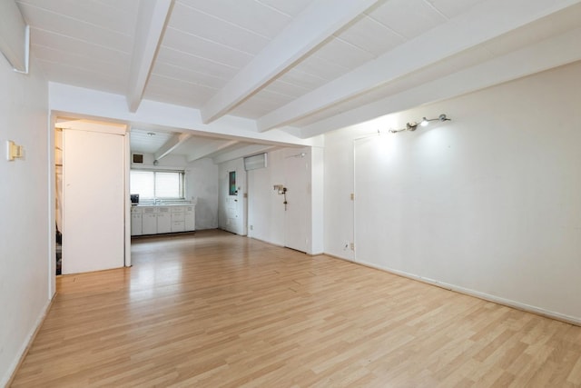 1910 W Hood Ave Unit Ga, Chicago, IL 60660 - unfurnished room featuring light wood finished floors, beamed ceiling, baseboards, and a sink