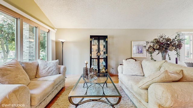 2443 Maple St, River Grove, IL 60171 - living area featuring a textured ceiling, wood finished floors, and vaulted ceiling