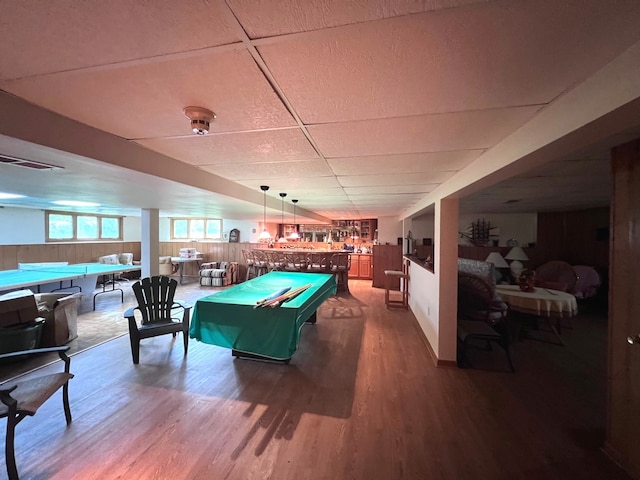 38W361 Binnie Rd, Dundee, IL 60118 - rec room featuring a drop ceiling and wood finished floors