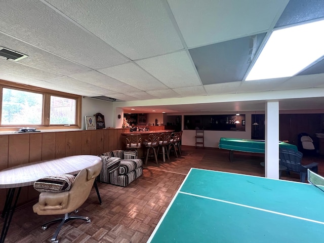 38W361 Binnie Rd, Dundee, IL 60118 - game room featuring bar, pool table, wood walls, and a wainscoted wall