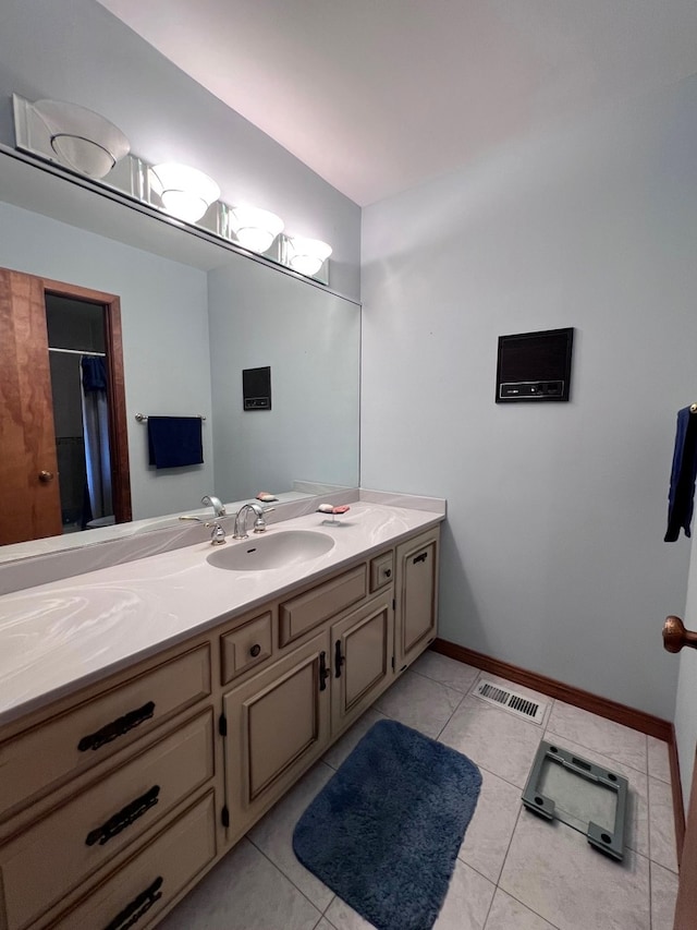 38W361 Binnie Rd, Dundee, IL 60118 - bathroom featuring vanity, tile patterned floors, a shower with shower curtain, and baseboards