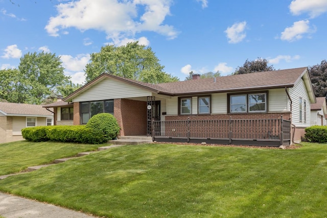 298 Fern Dr, Elk Grove Village, IL 60007 - ranch-style house featuring brick siding, a chimney, and a front lawn
