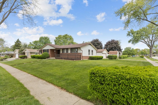 298 Fern Dr, Elk Grove Village, IL 60007 - ranch-style house featuring brick siding, a front lawn, and a chimney
