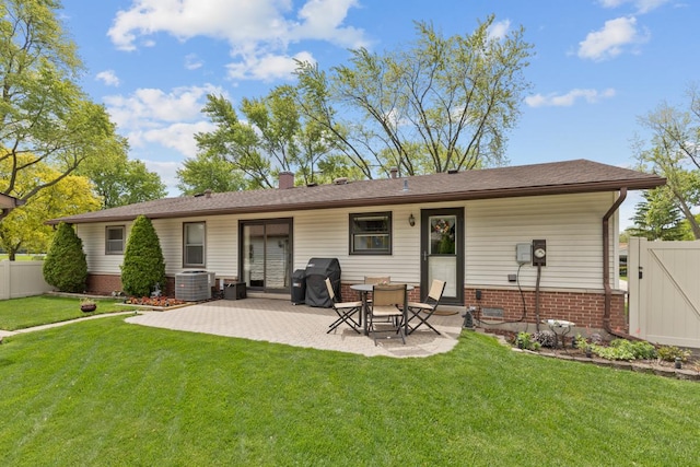 298 Fern Dr, Elk Grove Village, IL 60007 - back of house with a patio area, central AC, a chimney, and brick siding