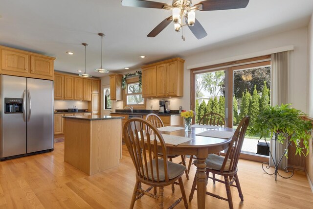 298 Fern Dr, Elk Grove Village, IL 60007 - dining room featuring light wood-style flooring, recessed lighting, and a ceiling fan