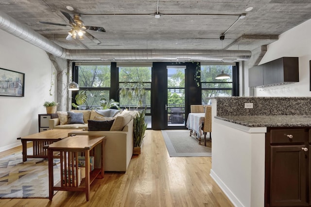 1110 W 15th St Unit 228, Chicago, IL 60608 - living room featuring light wood-style flooring, ceiling fan, and baseboards