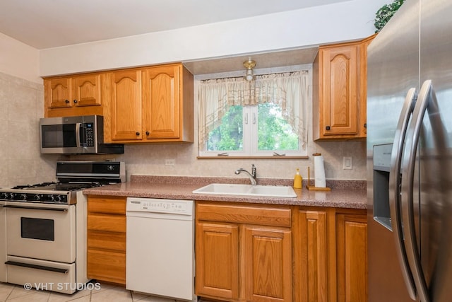 9335 Odell Ave, Bridgeview, IL 60455 - kitchen featuring stainless steel appliances, tasteful backsplash, light tile patterned flooring, and brown cabinets