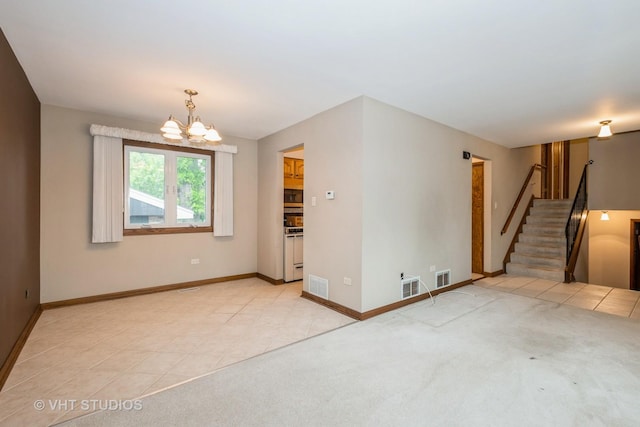 9335 Odell Ave, Bridgeview, IL 60455 - spare room featuring a chandelier, stairway, and light tile patterned floors