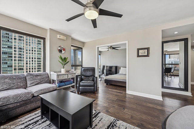 30 E Huron St Unit 3109, Chicago, IL 60611 - living area with a ceiling fan, wood finished floors, and baseboards