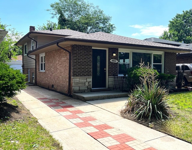 14425 Sanderson Ave, Dolton, IL 60419 - ranch-style house with brick siding, roof with shingles, and a chimney
