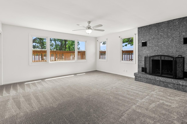 5110 W Lake Shore Dr, Wonder Lake, IL 60097 - unfurnished living room with plenty of natural light, a ceiling fan, and carpet