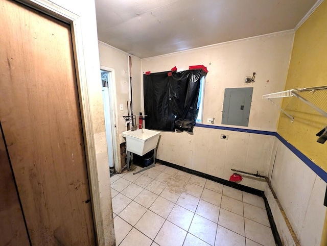 451 Tahoe St, Park Forest, IL 60466 - washroom with electric panel, ornamental molding, and light tile patterned floors