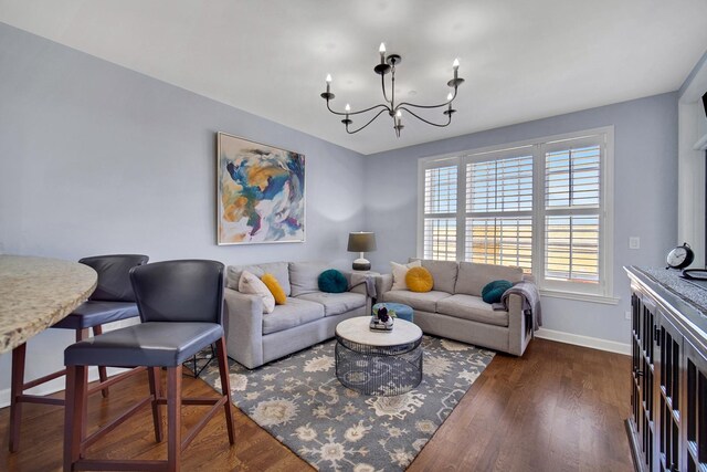 50 N Plum Grove Rd Unit 502E, Palatine, IL 60067 - living area with a chandelier, baseboards, and dark wood-type flooring