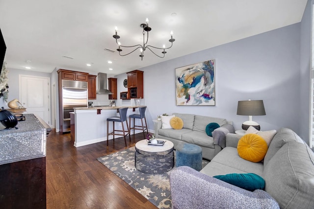 50 N Plum Grove Rd Unit 502E, Palatine, IL 60067 - living room featuring dark wood finished floors, a chandelier, recessed lighting, and baseboards