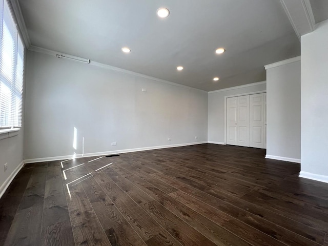 3403 Susan Ln, Steger, IL 60475 - unfurnished room with crown molding, baseboards, dark wood-type flooring, and recessed lighting