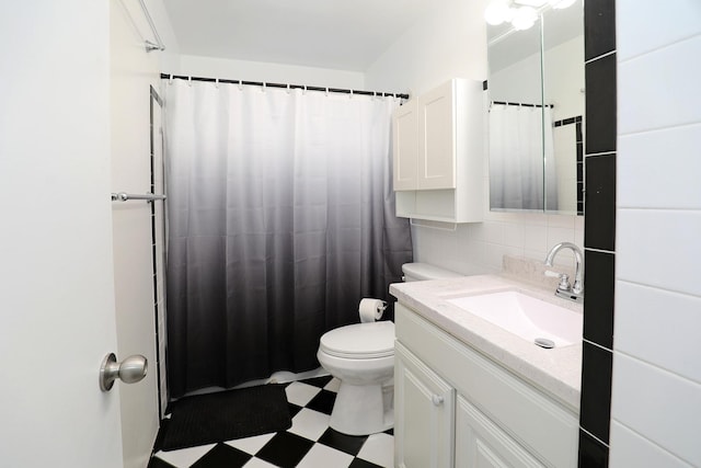 1N485 Neltnor Blvd, West Chicago, IL 60185 - bathroom with tile patterned floors, vanity, backsplash, and a shower with shower curtain