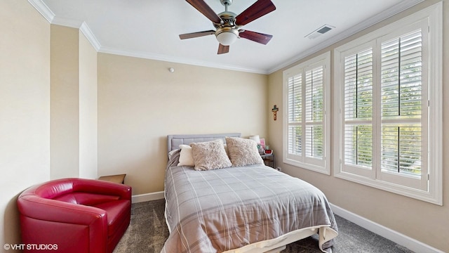 8 E Kennedy Ln Unit 302, Hinsdale, IL 60521 - carpeted bedroom with multiple windows, crown molding, and ceiling fan