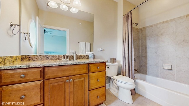 8 E Kennedy Ln Unit 302, Hinsdale, IL 60521 - bathroom featuring vanity, tile patterned flooring, shower / bath combo with shower curtain, and ceiling fan