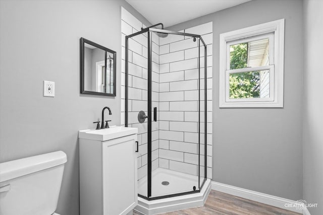 455 N River St, Montgomery, IL 60538 - full bath with a shower stall, vanity, and wood finished floors