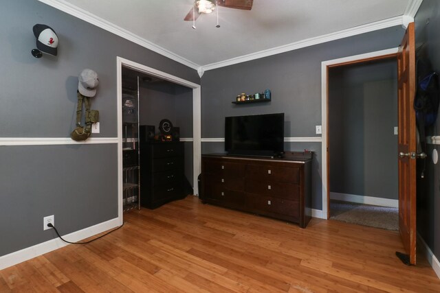 4649 Circle Dr, Heyworth, IL 61745 - living area with ornamental molding, wood finished floors, and a ceiling fan