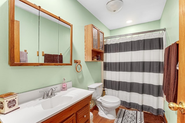 2105 Sanford Ave, New Lenox, IL 60451 - bathroom featuring vanity, wood finished floors, and curtained shower