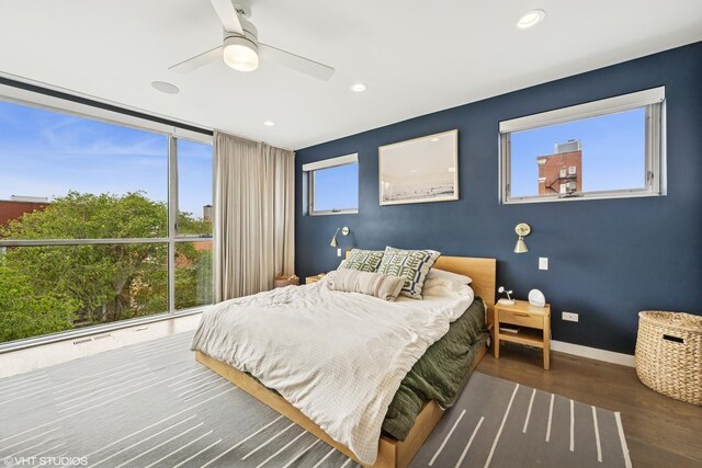 1233 N Paulina St Unit 3N, Chicago, IL 60622 - bedroom featuring wood finished floors, a ceiling fan, baseboards, and recessed lighting