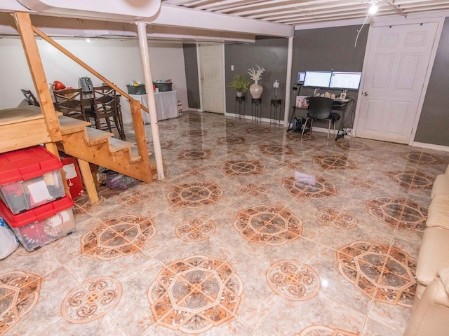 601 Fairlane Dr, Joliet, IL 60435 - finished basement with stairway and tile patterned flooring