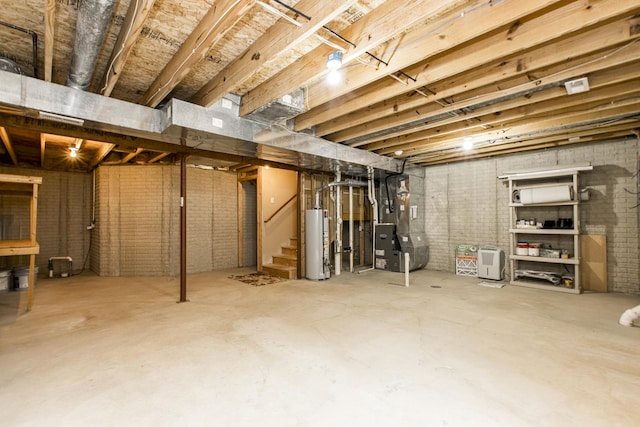 2521 Fox Trot Trl, Bloomington, IL 61705 - unfinished below grade area with water heater, heating unit, and stairs
