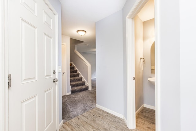 2521 Fox Trot Trl, Bloomington, IL 61705 - entryway with wood finished floors, baseboards, and stairway