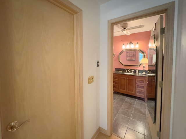 503 Shagbark Dr Unit 503, Elgin, IL 60123 - bathroom featuring vanity, ceiling fan, and tile patterned floors