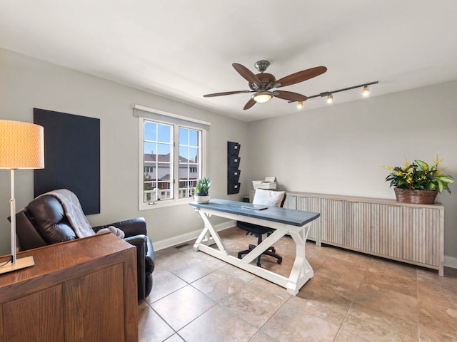 18210 W Winds Ln, Orland Park, IL 60467 - tiled office featuring track lighting, a ceiling fan, and baseboards