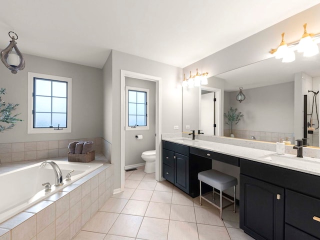 18210 W Winds Ln, Orland Park, IL 60467 - bathroom featuring plenty of natural light, double vanity, a bath, and toilet