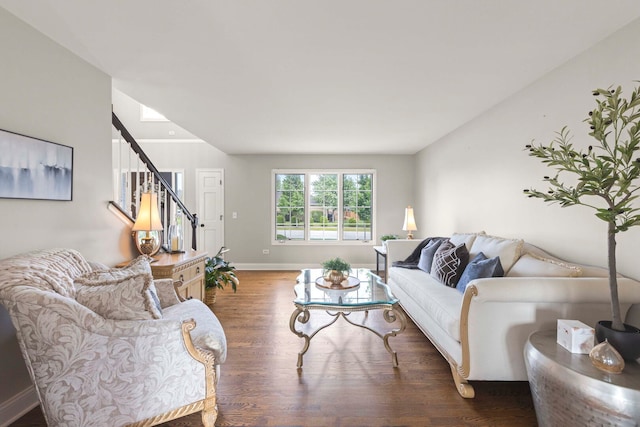 18210 W Winds Ln, Orland Park, IL 60467 - living room featuring wood finished floors, stairway, and baseboards