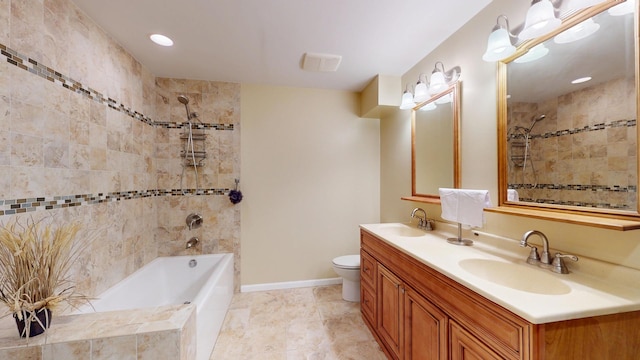 209 Viola Ln, Prospect Heights, IL 60070 - full bath featuring double vanity, toilet, tiled shower / bath, and baseboards