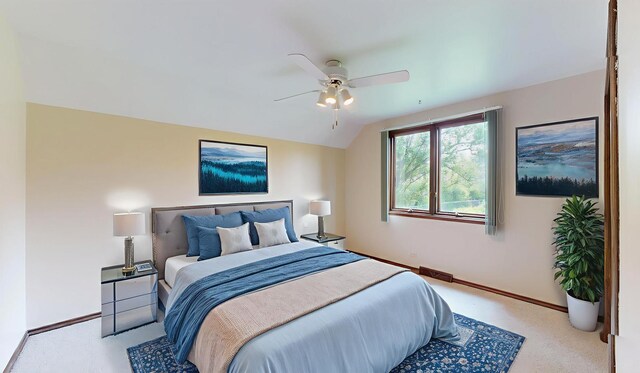 209 Viola Ln, Prospect Heights, IL 60070 - carpeted bedroom with vaulted ceiling, baseboards, and ceiling fan
