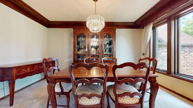 209 Viola Ln, Prospect Heights, IL 60070 - dining area featuring ornamental molding, carpet floors, a chandelier, and baseboards