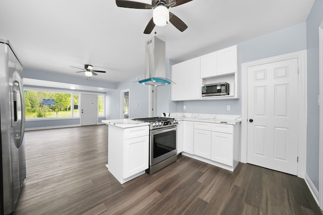 306 Barry Ave, Lockport, IL 60441 - kitchen featuring stainless steel appliances, island exhaust hood, a ceiling fan, a peninsula, and open floor plan