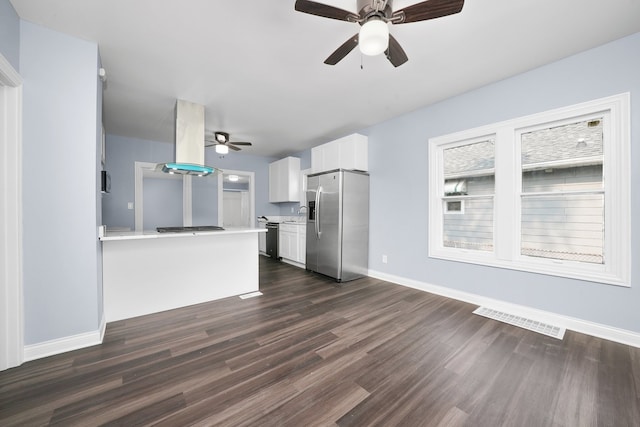306 Barry Ave, Lockport, IL 60441 - unfurnished living room with ceiling fan, dark wood-style flooring, and baseboards