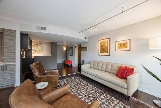 1419 Bonnie Brae Pl Unit 3B, River Forest, IL 60305 - living area featuring dark wood-style floors and rail lighting