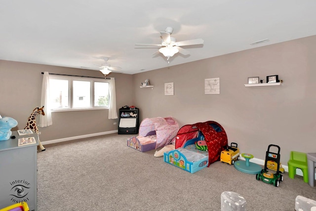 1205 Jennie Dr, New Lenox, IL 60451 - rec room featuring a ceiling fan, carpet flooring, and baseboards