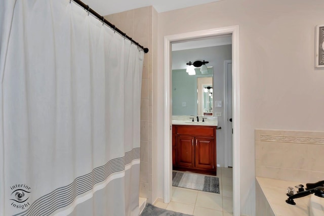 1205 Jennie Dr, New Lenox, IL 60451 - full bath with tile patterned floors, vanity, and a shower with curtain