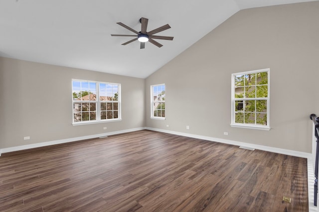 1944 Sundrop Ct Unit 0, Bartlett, IL 60103 - spare room featuring ceiling fan, high vaulted ceiling, dark wood-type flooring, and baseboards